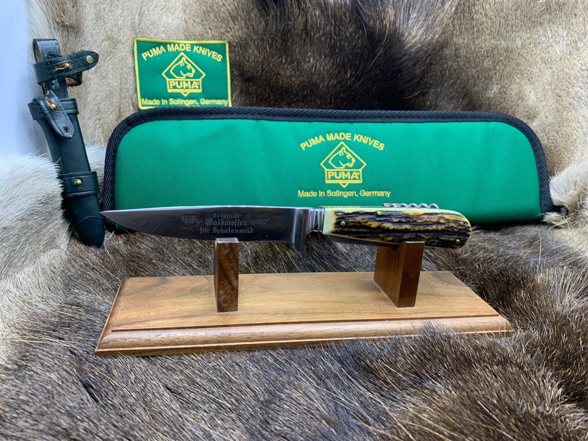 1981 Puma 3591 Waidmesser Knife Stag Handles Leather Sheath Mint