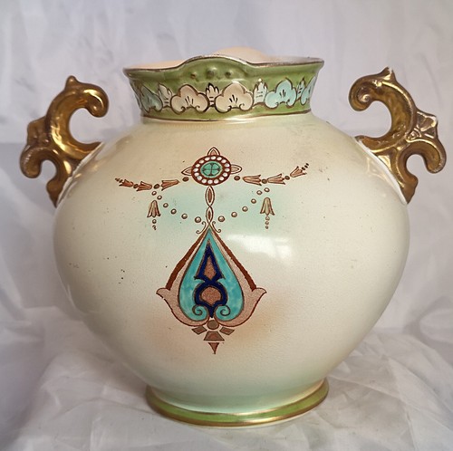 Antike SF & Co Crown Devon Vase mit zwei Henkeln, Greba Muster - Bild 3 von 14