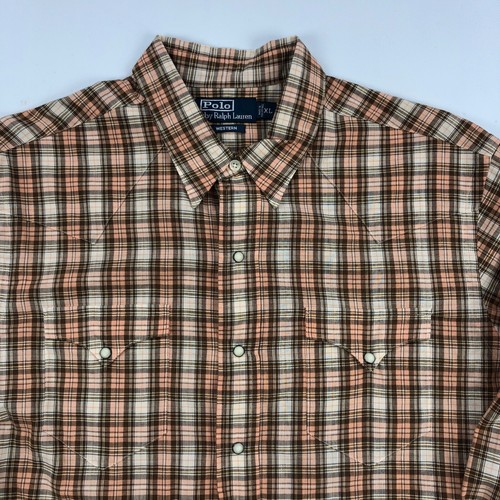 Polo Ralph Lauren Western Shirt Mens XL Plaid Pearl Snap - Picture 3 of 10