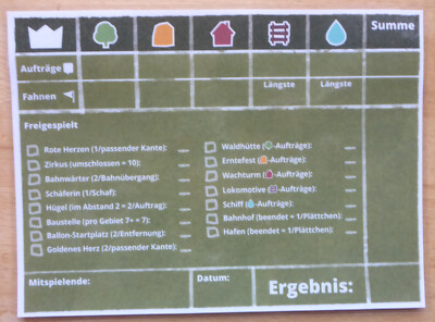Dorfromantik laminiertes Wertungsblatt Spiel des Jahres 2023 wiederbeschreibbar