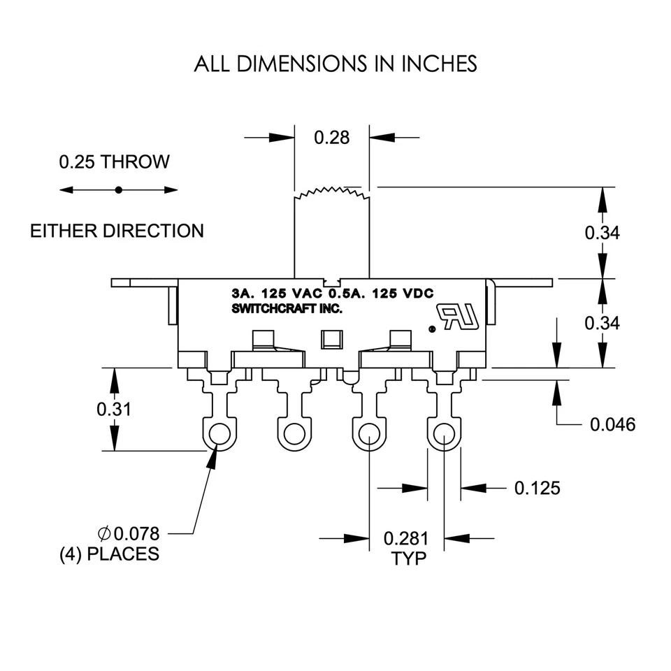 NEW (2) Switchcraft® On-Off-On Slide Switch for Fender Mustang® - Black Knob - Image 3 of 4