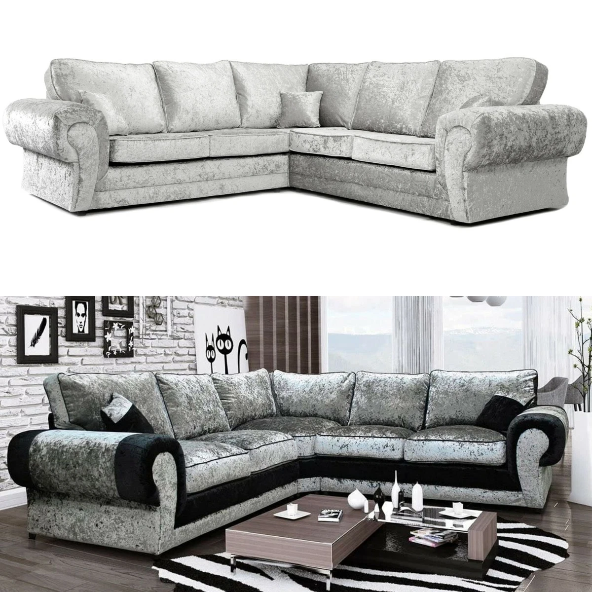 Crushed Velvet Corner Sofa Set Baci Living Room