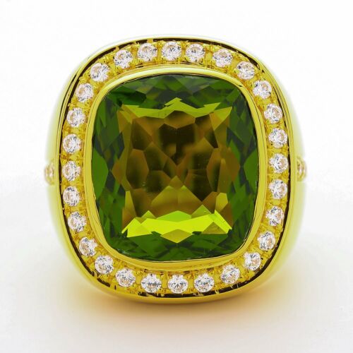 Huge Natural Men's Green Peridot Ring, Men's 14K Yellow Gold Ring New - Picture 1 of 12