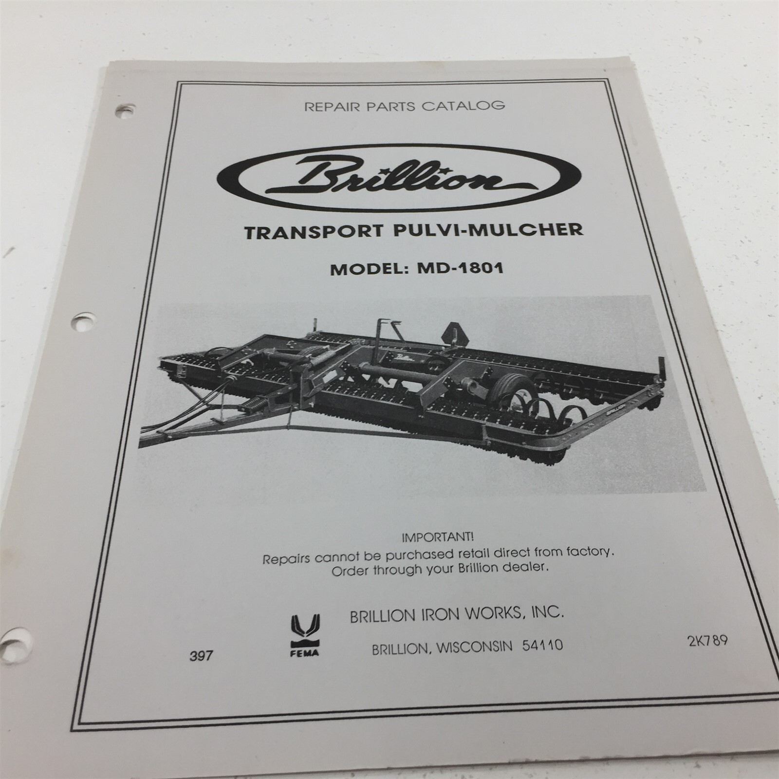 Brillion MD1801 Transport PulviMulcher Parts Catalog 2K789 1997 eBay