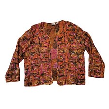 Chicos 3 Open Front Jacket Multicolor Abstract Ribbon Design Silk XL 16