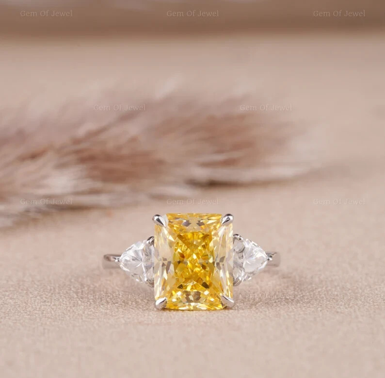 Ct Natural Yellow Sapphire Diamond Engagement Ring 14K Solid