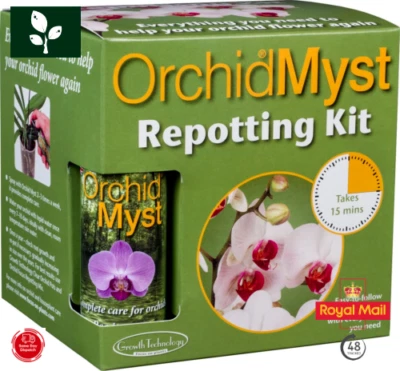 GROWTH TECHNOLOGY Orchid Myst Repotting Kit - Peat Free High Quality Bark+ 13cm Clear Pot + Mister