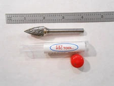 NEW HTC USA CARBIDE BURR TREE POINTED SHAPE DOUBLE CUT 1/4" SHANK X 1/2" CUT DIA