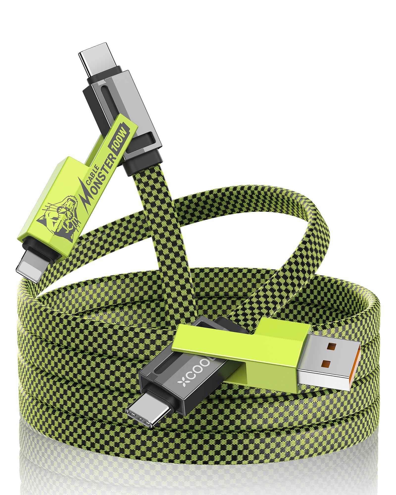 XCOOL USB C Cable 4-in-1 USB-C Cable 6ft 100W USB-C Charger Cable with Hook-a...