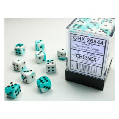 Würfel - 12mm - Gemini White-Teal/black (Würfelset 36 x W6)