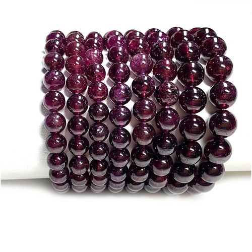 Pulsera Redonda Alta Calidad Natural Genuina Almandita Piralmandita Púrpura Granate - Imagen 6 de 9