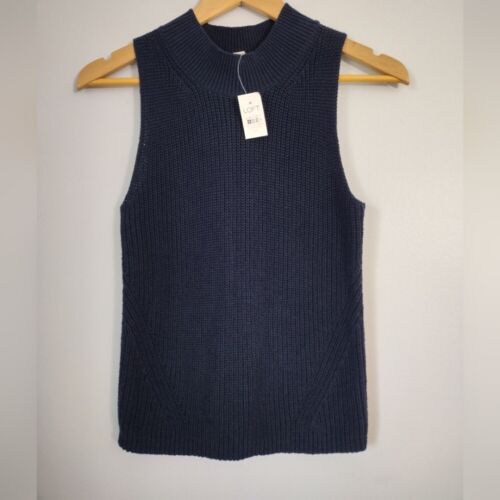 NWT 100% Cotton Loft Sleeveless Mock Neck Sweater Navy