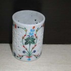 4" Marble Pen Stand Holder Multi Stones Inlay Marquetry Art Beautiful Gift E1327