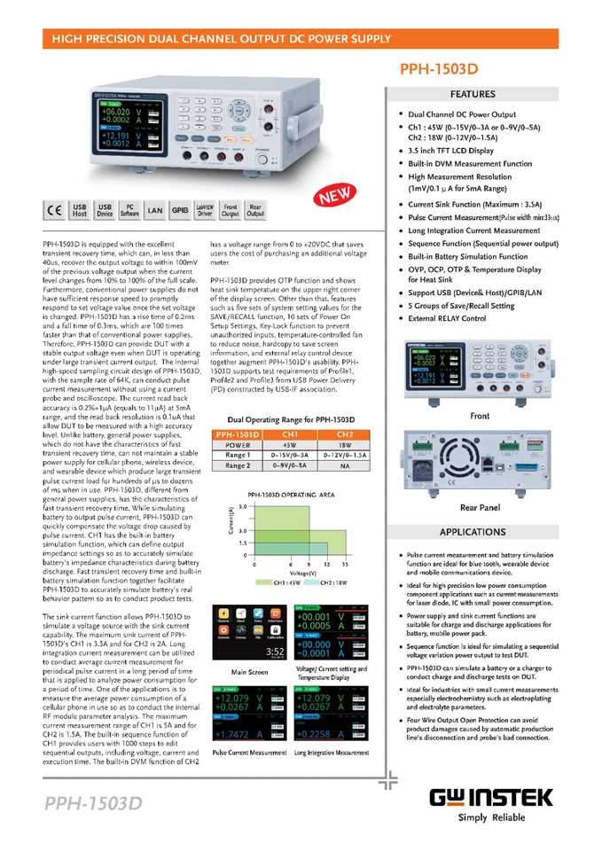 GW Instek PPH-1503 Dual Range DC Power Supply 9V 5A 45W - Image 4 of 4