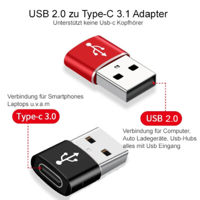 USB-A auf USB-C Adapter Stecker Laptop Smartphone Konverter Buchse Laden Daten