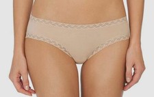 20 Natori Womens Beige Soft Stretch Low-Rise Lace Trim Cotton Briefs Size Large