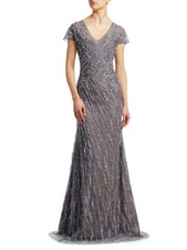 Rene Ruiz Collection Embellished Cap-Sleeve 100 Silk Gown, Size 8, 1,995 NWT