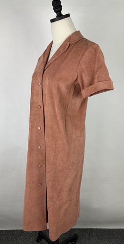 Vestido Vintage Años 70 80 Imitación Gamuza S Marrón Óxido Ultragamuza Cinturón Botón Delantero - Imagen 10 de 14