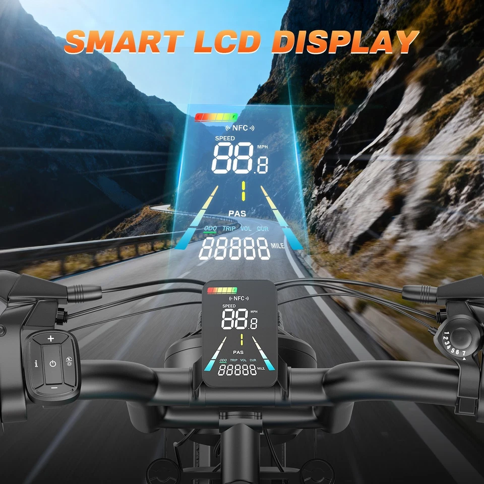 Bicicleta Eléctrica para Adultos Peak 1800W 75Millas 30MPH 20" Fat Tire Mountain Ebike Nueva Foto 3 de 4