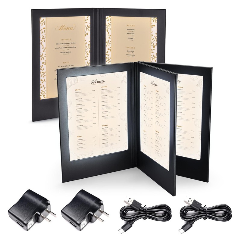 WeChef Set of 2 LED Back Lit Light Menu Holder Cover 2/4 View Fits 8"x11" Paper