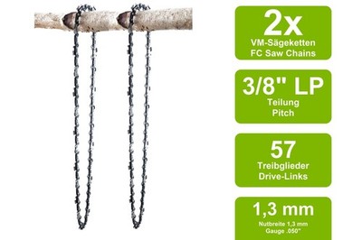 2 Sägeketten VM passend für King Craft KSI2200 | 40cm 3/8LP 57TG 1,3mm
