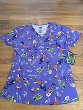 Women's Halloween Beetlejuice Purple Graphic Scrub Top