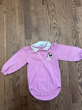 Vintage Minnie Mouse Pink Collared Embroidered Long Sleeve Body Suit Baby Micky