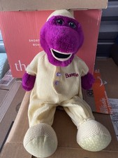 VINTAGE 1990'S BEDTIME BARNEY PLUSH YELLOW THERMAL KNIT PAJAMAS 16"