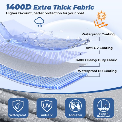 1200D Heavy Duty Trailerable Fit 16-22Ft V-Hull Fish & Ski Boat Cover Waterproof - Afbeelding 19 van 36