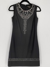 Vera Wang Black Silk Embellished Shift Dress Sleeveless Cocktail Size 2