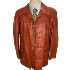 70s Leather Shop Sears Jacket Men 46R Rust Brown Leather Blazer Disco Retro