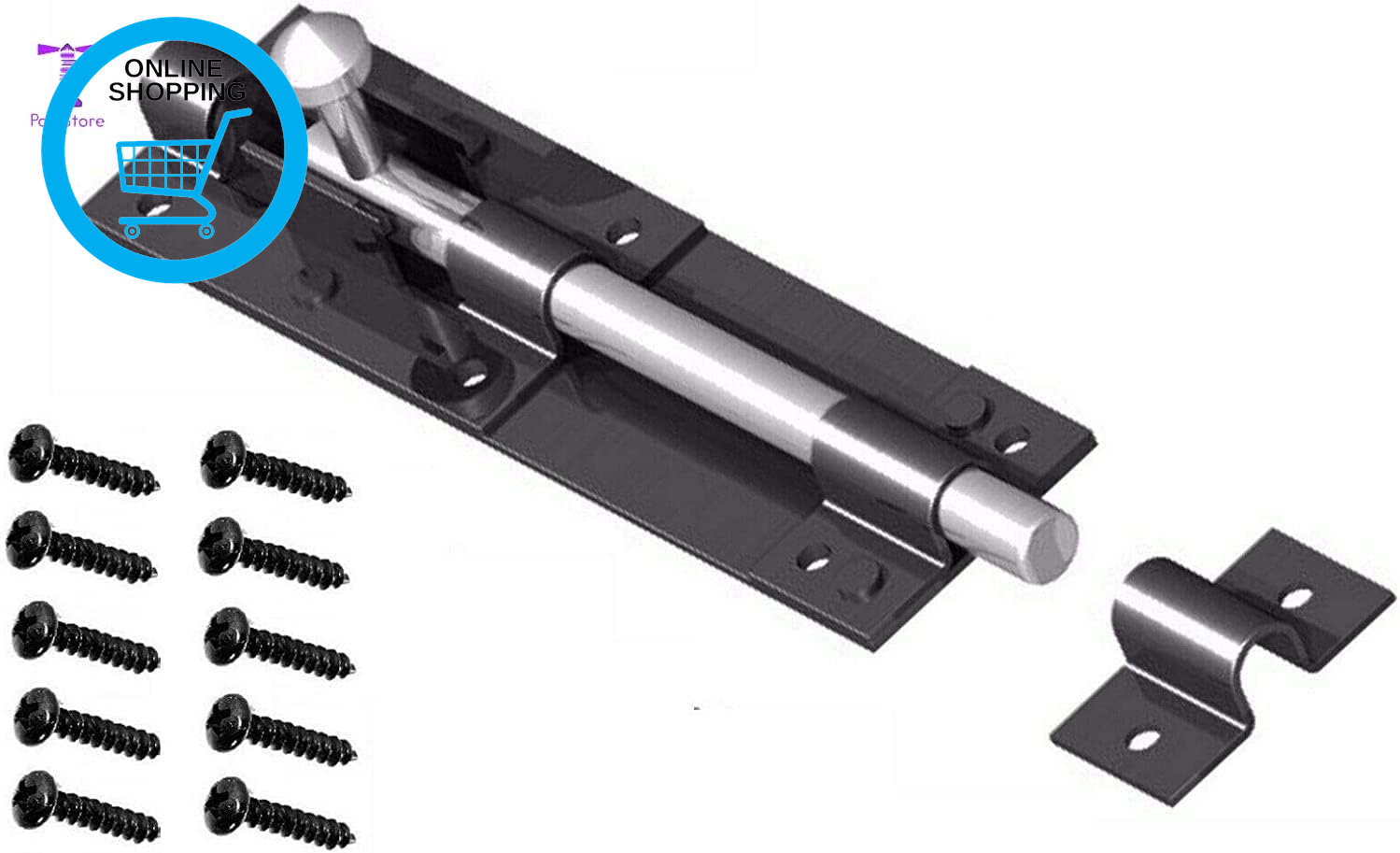 6""  Bolt Black Latch Catch for Large Garden Gate Shed Sliding Door