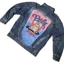 Vtg Denim Trucker Jacket Hand Painted PARTY ANIMAL Rat Studded ANZANI Sz S RARE