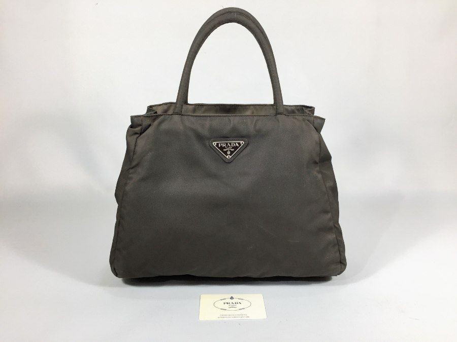 Prada Nylon B3864 Khaki Brown Tote Handbag with Guarantee