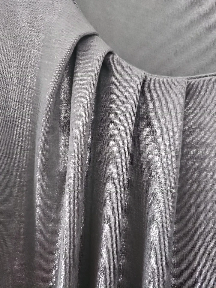 Ladies M&S Per Una Silver Scoop Neck Pleat Detail Tshirt Size 16 - Image 2 of 4