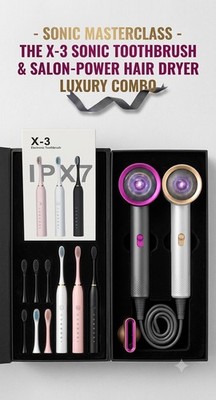 Luxury Sonic Toothbrush & Salon-Power Hair Dryer 2-in-1 Premium Gift Combo Box