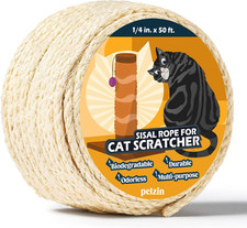 Natural Sisal Rope for Cat Scratcher 1/4 Inch by 50 Feet, Cat Tree Rope Twine fo