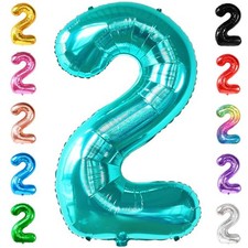 Number 2 Balloon - 40 Inch Teal 2 Balloon Number, 2nd Birthday Aqua Blue