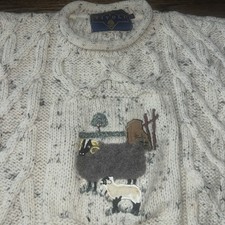 Tivoli Aran Fisherman  s knit men  s wool sweater beige Roll neck lamb Cable