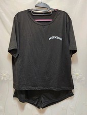 Womens 2 Piece XL Black Pajama Set Weekend T-Shirt  Shorts Sleep Loungewear