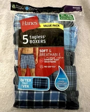 5 Hanes Men's XL Tagless Boxer Underwear Exposed Waistband  Assorted Blue 40-42