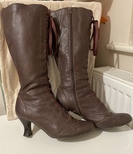 UK 7 Marianne James Women’s Brown Leather Boots Laced Victorian Steampunk Gothic
