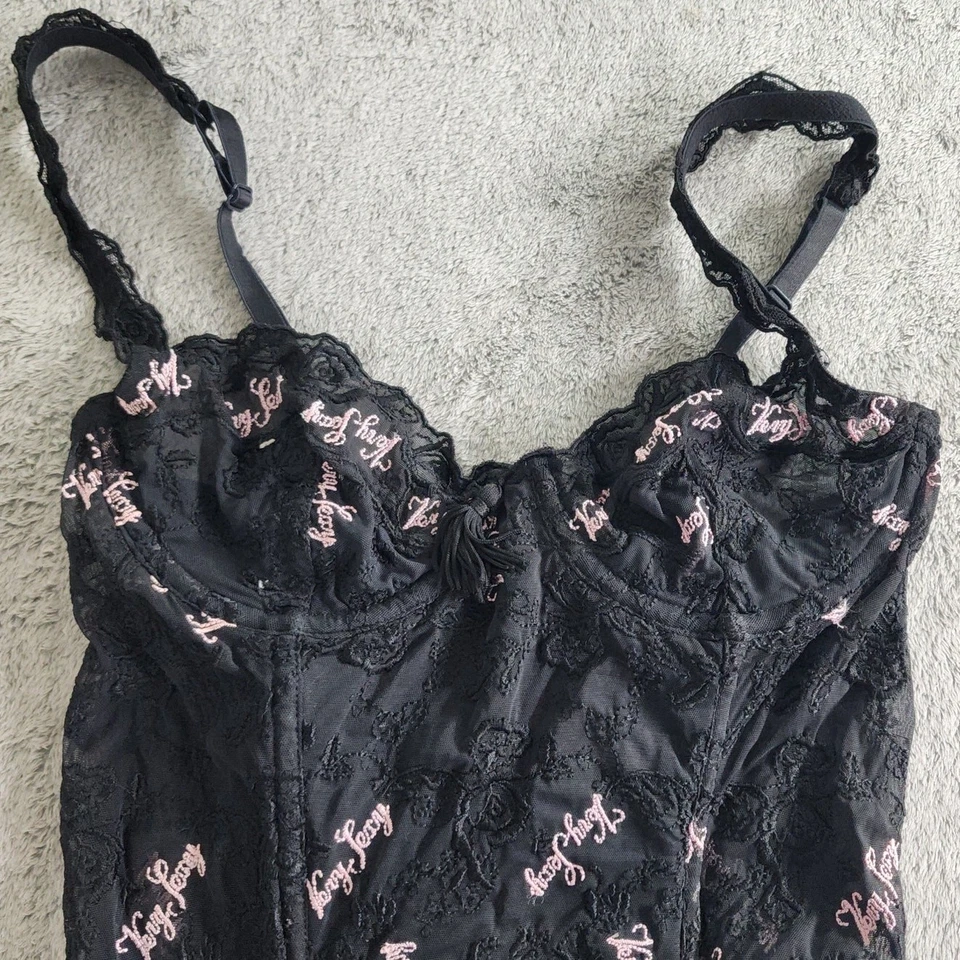 Corsé vintage Victoria's Secret para mujer 34B negro rosa encaje tirantes muy sexy Foto 3 de 4