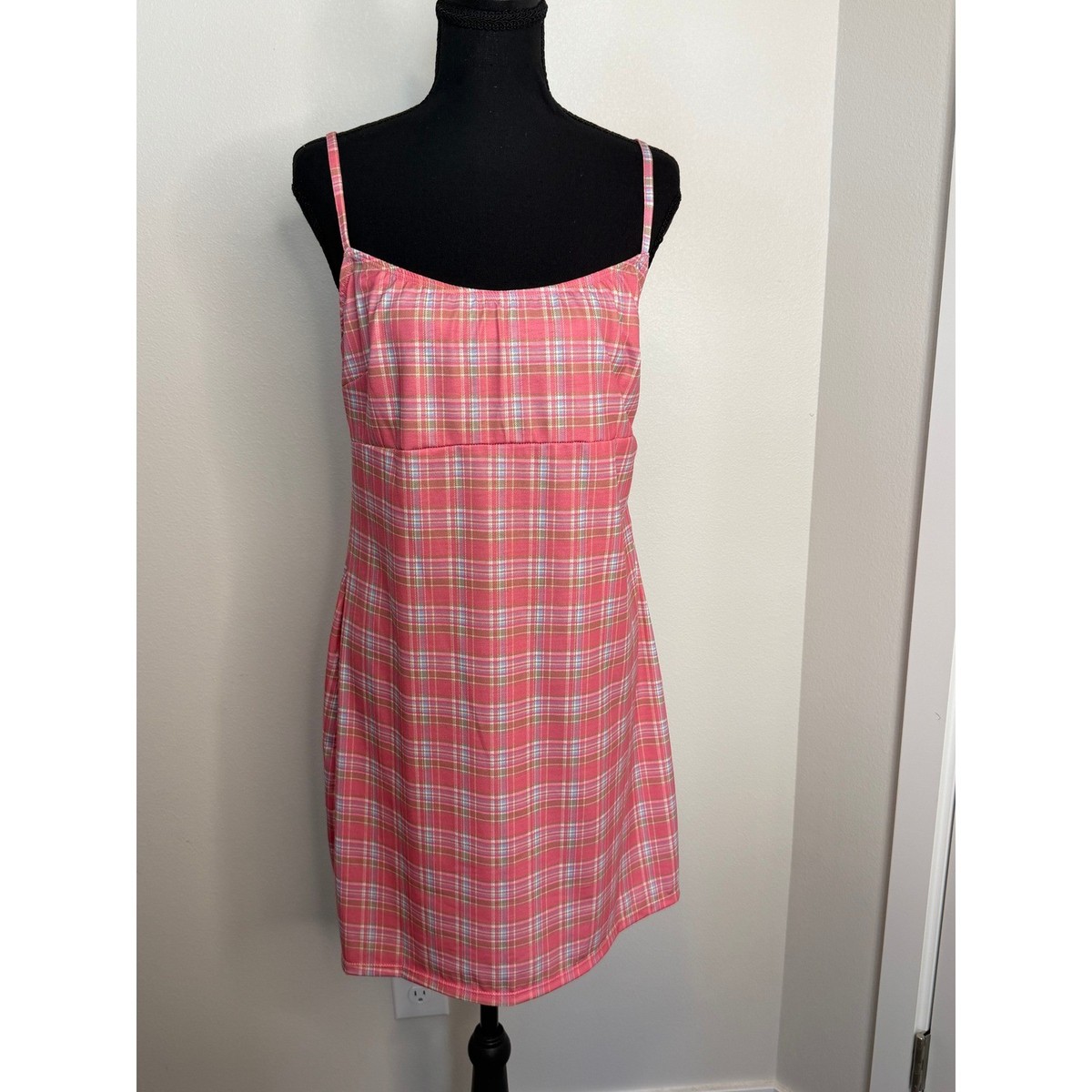 Sugar Thrillz Pink Plaid Mini Dress XL Sleeveless Checkered Coquette Y2K Style