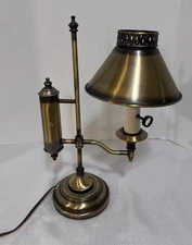 Vtg Tole Lamp Antique Early American Brass Student Desk Top Light