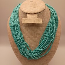 Multi Strand Seed Bead Necklace Turquoise Color Boho Statement Summer 18"