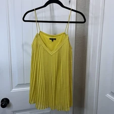 Massimo Dutti Womens Yellow Pleated Strappy Sleeveless Blouse Top Size 6 Lined