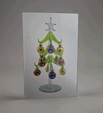 LS Arts 6" Blown Glass Green Crystal Christmas Tree With 9 Assorted Ornaments
