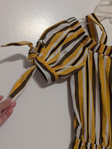 Lily Bleu Girls Dress Size 8 Yellow White and Black Striped Knots on Sleeves - Picture 5 of 11