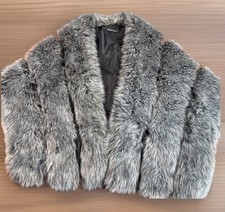 Faux Fur Leather Shawl Cloak Cape Fashion Black, Gray, Silver 62 x18